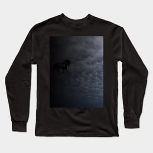 Fairy black horse galloping in clouds Long Sleeve T-Shirt